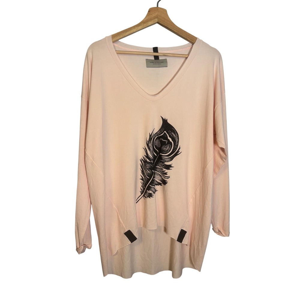 NWT Henriette Steffensen Copenhagen Soft Rose Feather Print V-Neck Blouse